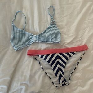 Striped Bikini Set with Pink Accent